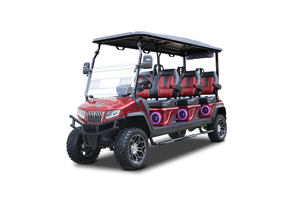 2025 Evolution Maverick 6 Plus flamenco red golf cart exterior
