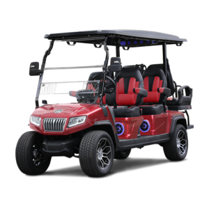 2025 Evolution Ranger 4+2 Plus flamenco red golf cart exterior
