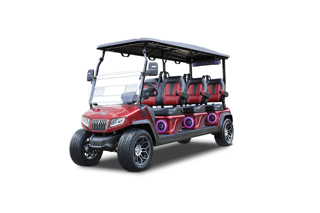 2025 Evolution Ranger 6 Plus flamenco red golf cart exterior