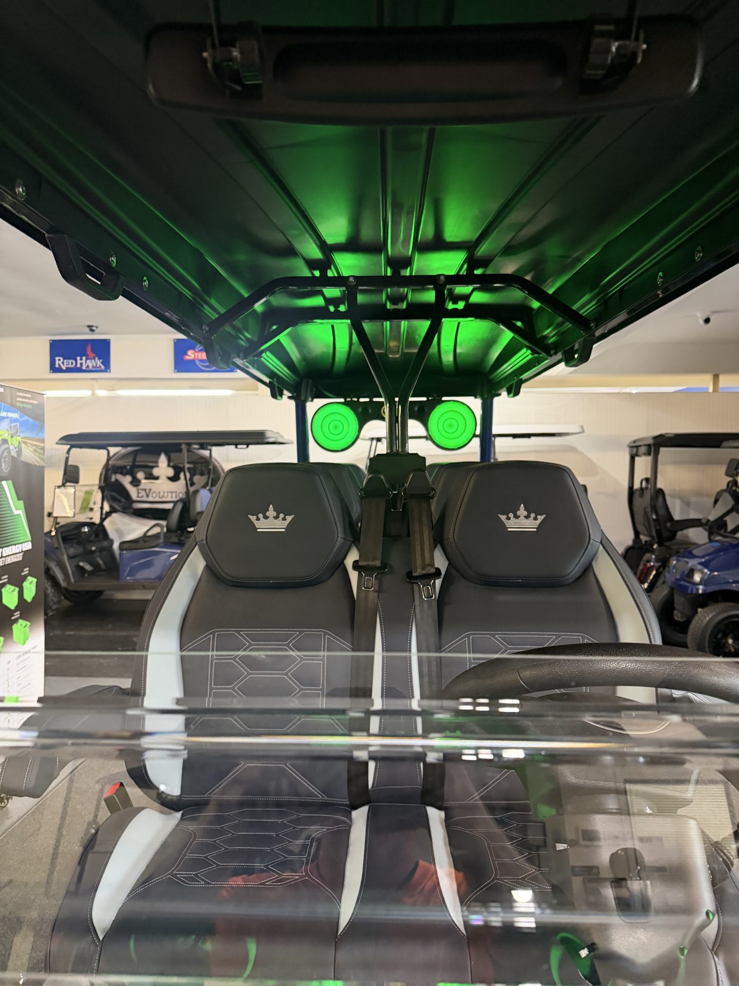 2026 Evolution D-MAX XT6 golf cart 6 passenger seating interior layout