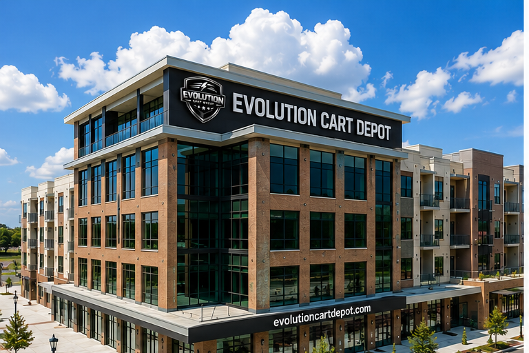 Modern Evolution Cart Depot corporate office building with branded exterior and luxury commercial architecture